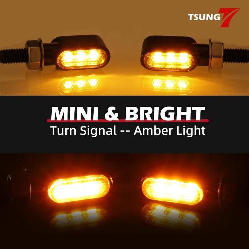 TSUNG Mini Motorcycle Turn Signals Light LED Micro Blinkers for Front/Rear Universal Aftermarket Small Indicator for Cafe Racer Bobber Cruiser Street Bikes (C-Clear) - Image 2